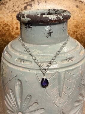 Sterling Silver, Gold Plated, Purple Amethyst and CZ Necklace by Caspian Inter.